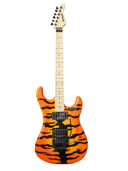 signature guitar with lion pattern